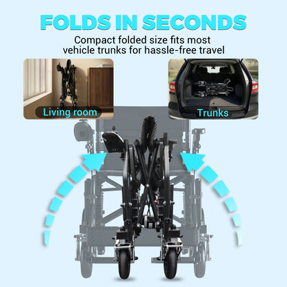 Hassky Foldable Electric Wheelchair for Adults – 15+ Mile Range, 350 lbs Capacity