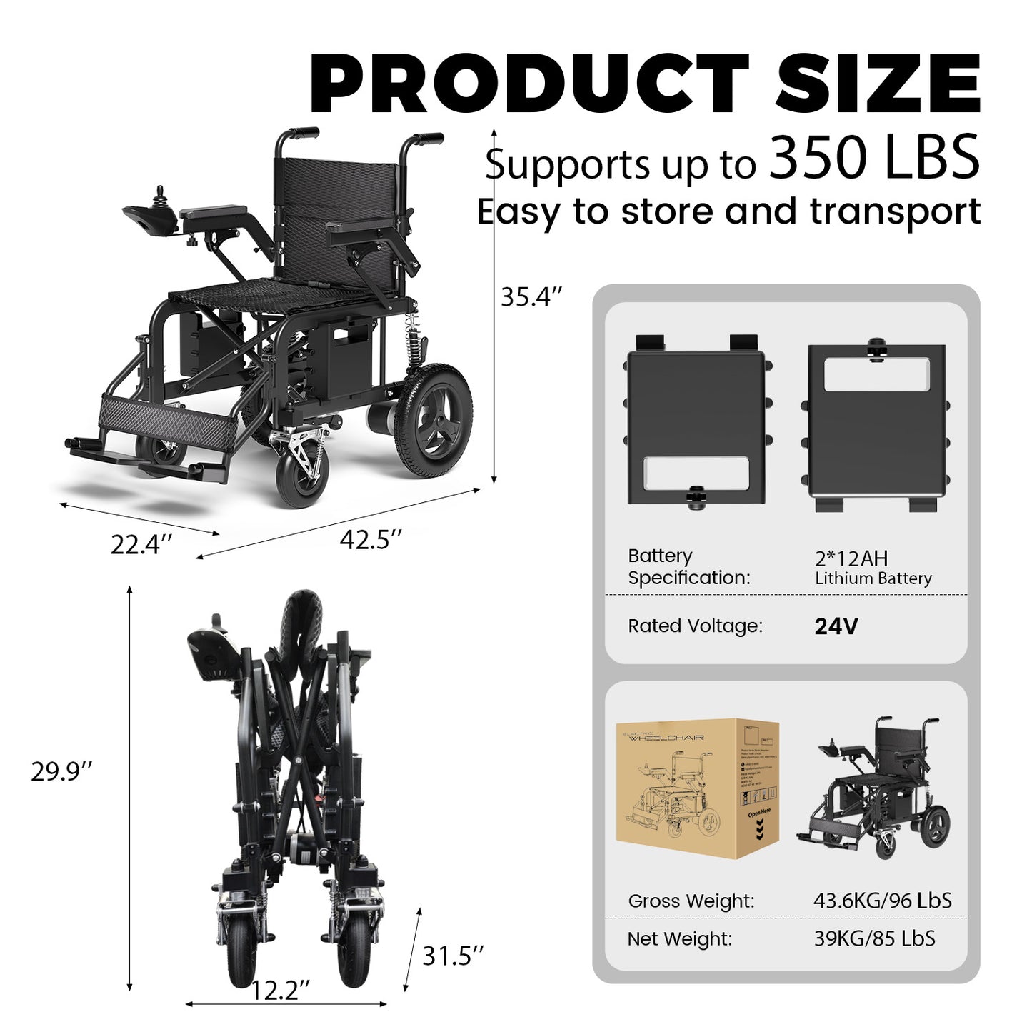 Hassky Foldable Electric Wheelchair for Adults – 15+ Mile Range, 350 lbs Capacity